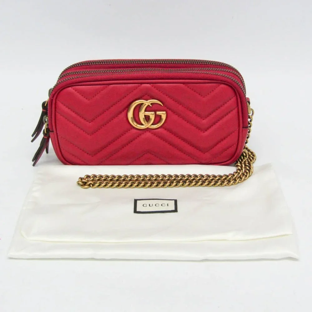 GUCCI Authentic Red Leather GG Marmont Shoulder Bag